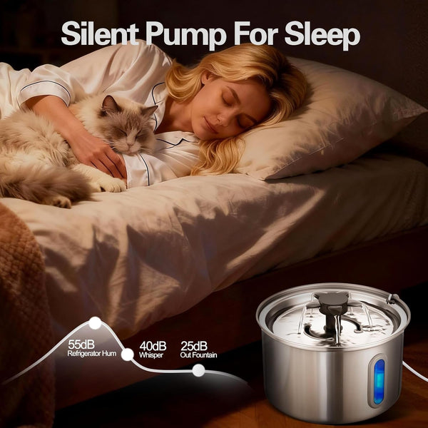 3L/101Oz Stainless Steel Cat Water Fountain for Indoor Use - Ultra Quiet Automatic Cat Fountain for Drinking, Bpa-Free Pet Water Dispenser for Cats/Small Dogs LED Window (2 Filters 2 Sponges)5