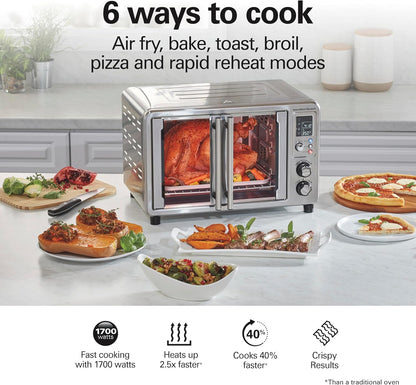 6-In-1 XL Digital Air Fryer Toaster Oven Combo | Easy-Access French Doors | Bake, Broil, Toast, Pizza & Reheat Functions | 0.9 Cu. Ft. Capacity | Stainless Steel | 31191J4