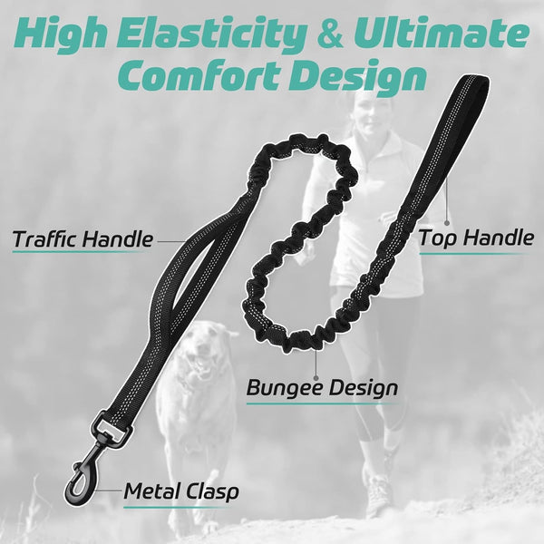 Rabbitgoo Tactical Dog Leash, Heavy Duty Training Bungee Lead | Military Leash with 2 Padded Control Handles for Medium Large Dogs, No Pull for Shock Absorption, Reflective, Black, 5.2FT4