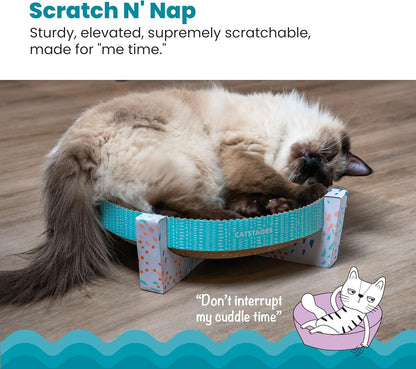 Catstages Scratch, Snuggle & Rest – 2‑In‑1 Indoor Cat Scratcher & Elevated Cat Lounger, Catnip Included2