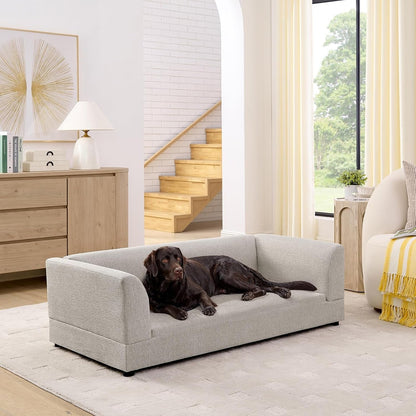 Oversized Dog Sofa Couch for Medium & Large Dogs, Modern Pet Couch Bed with Backrest & Armrests, Supportive Foam Cushion, Linen Fabric Dog Couch1