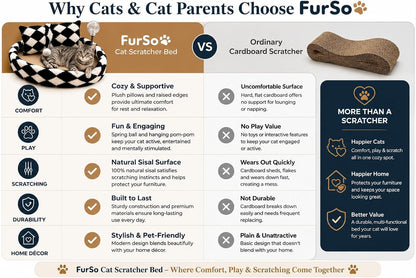 Furso Cat Bed Scratcher Lounge for Indoor Cats – Sisal Scratch Pad with Spring Treat Ball, Plush Pillow & Play Toy | Diamond Design | Protects Furniture9