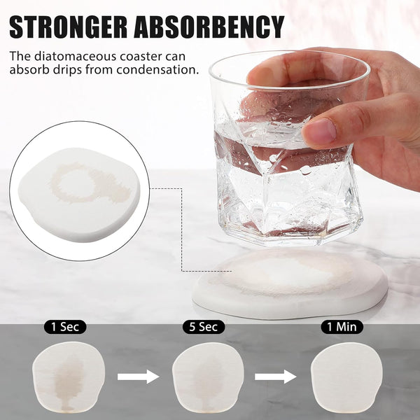 Diatomaceous Earth Coasters Set of 4，Cool Absorbent Quick-Dry Drink Coasters for Desks, Cute Modern Stone Design with Stylish White Aesthetic (4, White)3