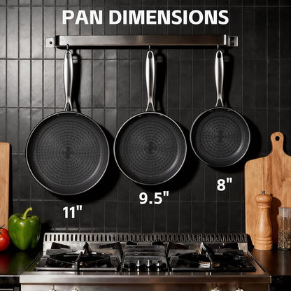3 Pcs Non Stick Frying Pans Set, 8", 10", 12" Stainless Steel Pans | Skillet and Frying Pans Nonstick, Stay Cool Handle, PFOA/PFAS/PTFE Free, Dishwasher & Oven Safe, Induction Compatible, Black2