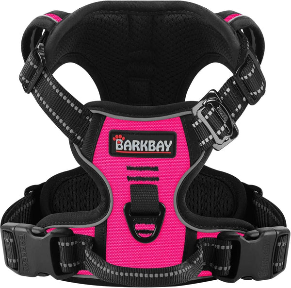 BARKBAY No Pull Pet Harness Dog Harness Adjustable Outdoor Pet Vest 3M Reflective Oxford Material Vest for PINK Dogs Easy Control for Small Medium Large Dogs (L)25
