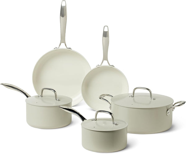 Ceramic Nonstick Cookware, 8-Piece Set of Pots and Pans, Dishwasher and Oven-Safe, All Cooktop Induction Friendly, Linen Gray1