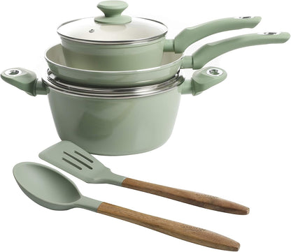 Plaza Café Forged Aluminum Healthy Pfa-Free Ceramic Pots and Pans Cookware Set, 7-Piece Set, Mint Green2