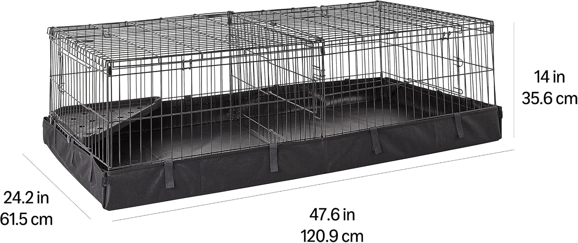 amazon-basics-leakproof-canvas-bottom-guinea-pig-cage-easy-to-clean-small-animal-habitat-with-divider-set-indoor-outdoor-portable-no-tools-needed-47-6l-x-24-2w-x-14h-black