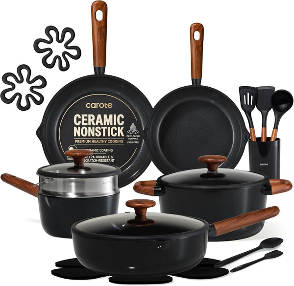 21Pcs Cookware Set Nonstick Pots and Pans Set, Ceramic Cookware Set Induction Cookware, Non Toxic Healthy Non Stick Kitchen Cooking Set, PFAS PTFE Free, Black1