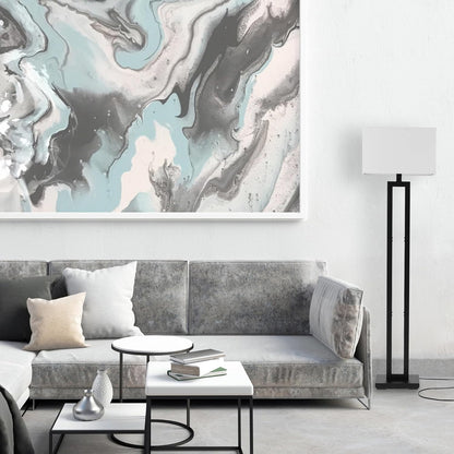 58" Matte Black Floor Lamp with White Linen Shade | On/Off Rotary Switch, Modern Standing Lamp for Living Room or Bedroom, Model 670465
