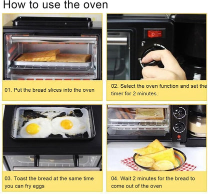 Breakfast Station, 3 in 1 Toaster Oven ＆ Coffee Maker, Large Capacity Versatile Breakfast Maker with 100°C-230°C Adjustable Temperature and 60Min Timer, for Apartments Kitchen7
