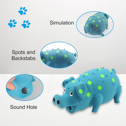 Andiker Dog Squeaky Toy, Dots Latex Dog Chew Toys with a Oinks Sound Squeaker Grunting Pig Dog Toy Durable Self Play 8" Dogs Squeeze Toy for Dental Biting Chasing to Kill Boring Time (Blue)3
