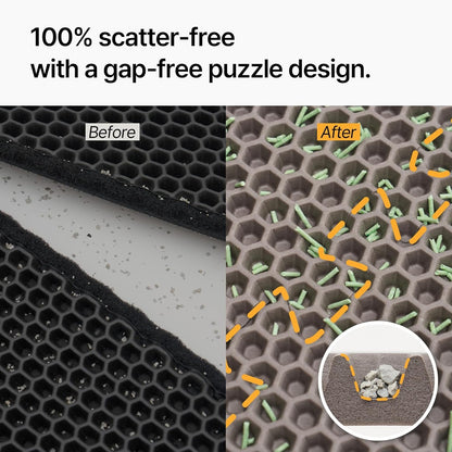 Mewtopia No-Gap Puzzle Cat Litter Box Mat – Seamless, Limitless Expandable, Extra Large(41.3"X21.6") Litter Trapping Mat, Urine & Waterproof, Detachable, Easy to Rinse, Vacuum.4