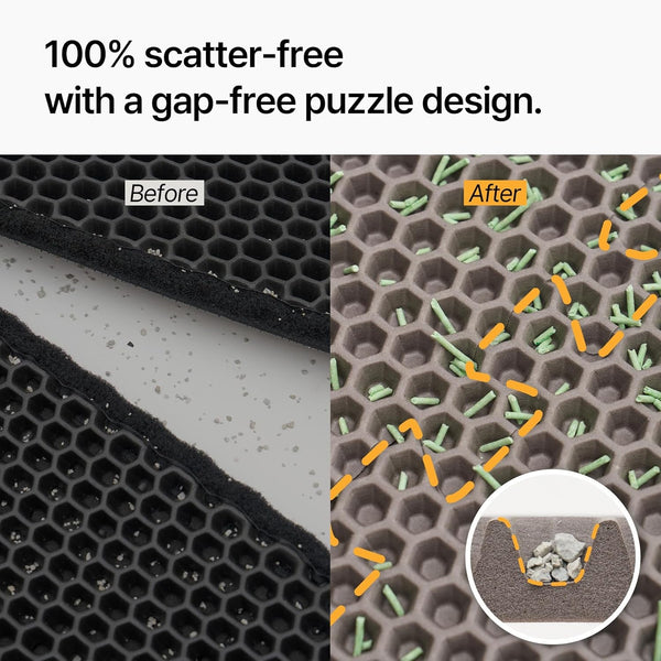 Mewtopia No-Gap Puzzle Cat Litter Box Mat – Seamless, Limitless Expandable, Extra Large(41.3"X21.6") Litter Trapping Mat, Urine & Waterproof, Detachable, Easy to Rinse, Vacuum.4