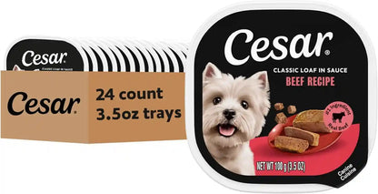 Cesar Classic Loaf in Sauce Wet Dog Food, Filet Mignon, 3.5 Oz, 24 Count | Made in USA, Real Beef #1 Ingredient, No Fillers/Added Sugar/Artificial Flavors, Use as Meal or Topper, Easy Peel Trays14