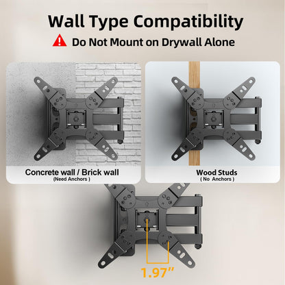 32+ 40 Inch Full Motion TV Wall Mount for 13-43" Tvs & Monitor, 360° Rotating Small TV Mount Bracket, Articulating Swivel Tilting Extension, Max VESA 200X200Mm, Single Studs, 55 Lbs7