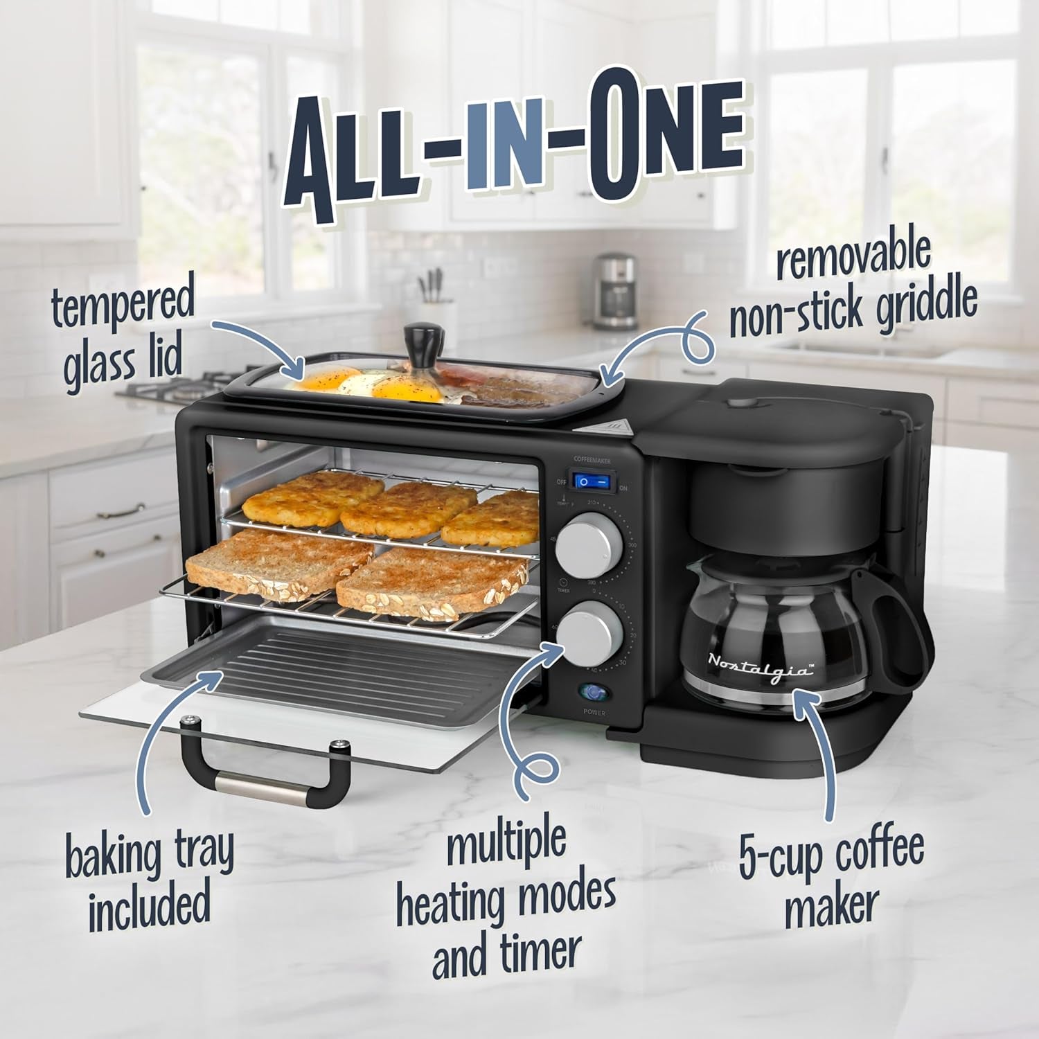 3-in-1-retro-breakfast-station-includes-5-4-oz-cup-coffee-maker-non-stick-ceramic-griddle-and-4-slice-toaster-oven-built-in-timer-reusable-coffee-filter-space-saving-design-black