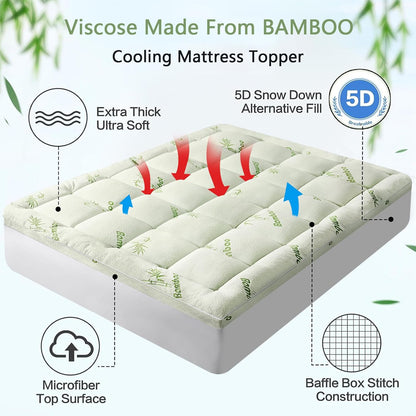 Premium Viscose Made from Bamboo Twin XL Size Mattress Topper,1200 GSM Quilted Fitted Extra Thick Mattress Pad,Pillow Top Mattress Cover with Deep Pocket up to 21 Inches（39 * 80Inch）2