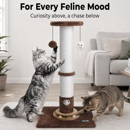35-Inch Tall Cat Scratching Post, Stable Base for Large Cats, Brown | Heavy-Duty, Soft Natural Cotton Rope Cat Scratcher, Interactive Cat Toys, Wooden Ball Track, for Kittens and Indoor Cats4