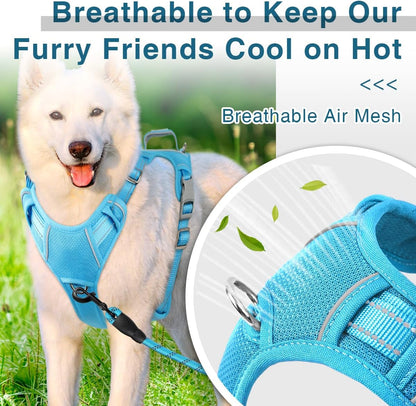 BARKBAY Dog Harness No Pull with ID Tag Pocket - Heavy Duty, Reflective, Easy Control for Large Dogs(Blue,L)4