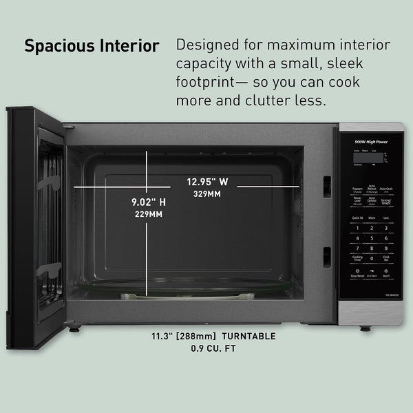 Panasonic Countertop Microwave Oven, 900W, 0.9 Cu. Ft., Sensor Cook and Reheat, 10 Power Levels, Auto Defrost, Keep Warm, Child Lock, Stainless Steel - NN-SB42QS4