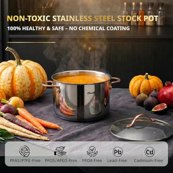 8 Quart Stock Pot, 3 Ply Whole Clad Stainless Steel Stock Pot, 8 QT Cooking Pot with Lid, Induction Pot for Cooking, 18/10 Stainless Steel Cookware Stockpots Oven, Gas and Dishwasher Safe3
