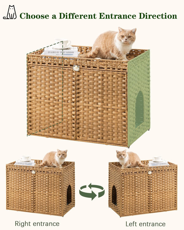 SETVSON Cat Litter Box Enclosure Furniture, Handwoven Rattan Hidden Litter Box with Mat, Large Space Cat House with 2 S-Shaped Hooks 30.3 X 18.3 X 24.4 Inches, Indoor for Living Room Apartment Natural6