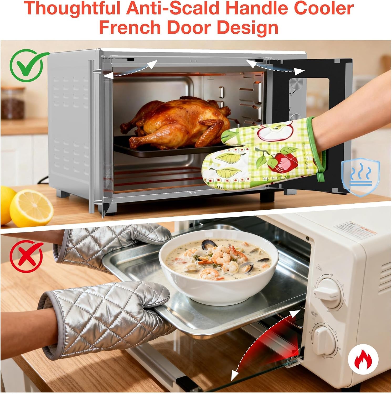 extra-large-french-door-countertop-toaster-oven-8-in-1-combo-40-qt-large-capacity-countertop-oven-fits-12-pizza-60-min-timer-6-slice-bake-broil-toast-stainless-steel-silver