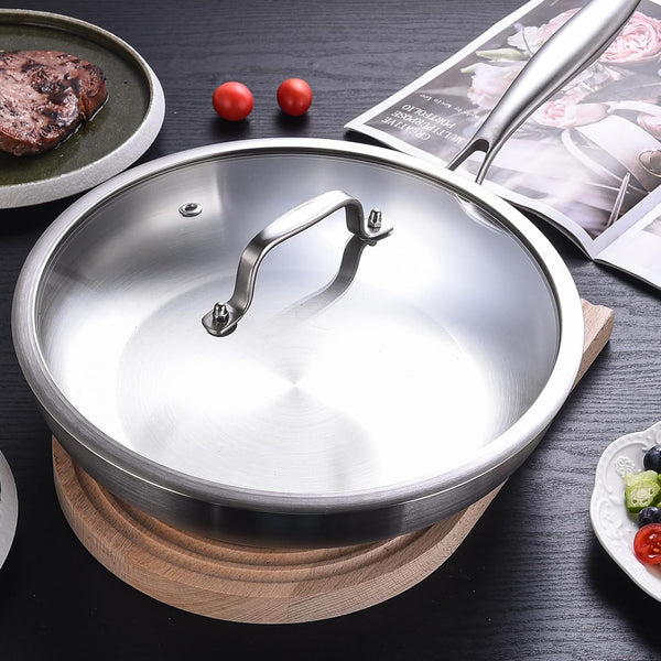 8'' Tri-Ply Stainless Steel Pan with Lid | Small Egg Omelet Pan | Riveted Handle | PFAS & PFOA Free| Frying Pan | Dishwasher Oven Safe | Induction Ready | Compatible with All Cooktops7