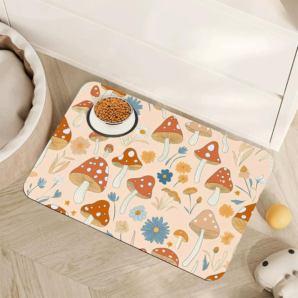 Vintage Damask Flower Dog Cat Food Mat,White Black Floral Absorbent Pet Feeding Mat for Food and Water,Non-Slip Dog Bowl Mats Floor Protector 12"X20"23