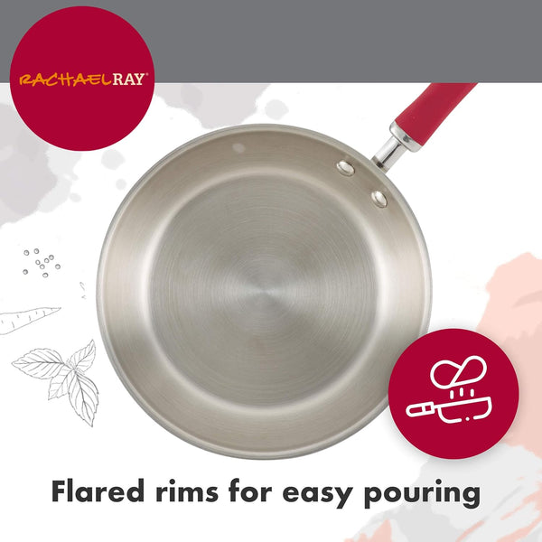 Create Delicious Stainless Steel Cookware Set, 10-Piece Pots and Pans Set, Stainless Steel with Red Handles4