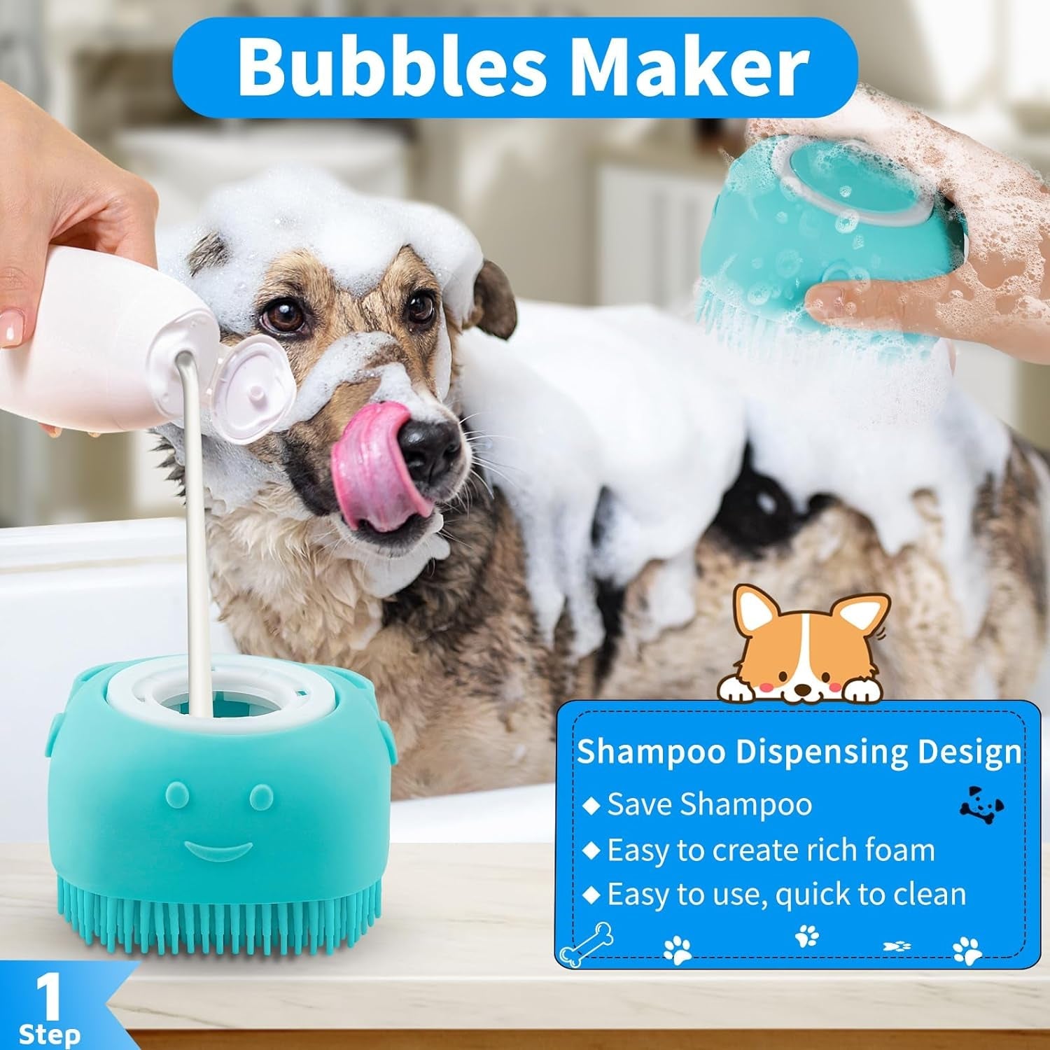 comotech-3-in-1-dog-grooming-brush-adjustable-handle-shampoo-brush-scrubber-for-short-long-haired-dogs-cats-blue-blue-white