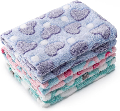 1 Pack 3 Blankets Super Soft Fluffy Premium Fleece Pet Blanket Flannel Paw Printed Throw for Dog Puppy Cat (Small 23X16'', Brown, Pink, White)10