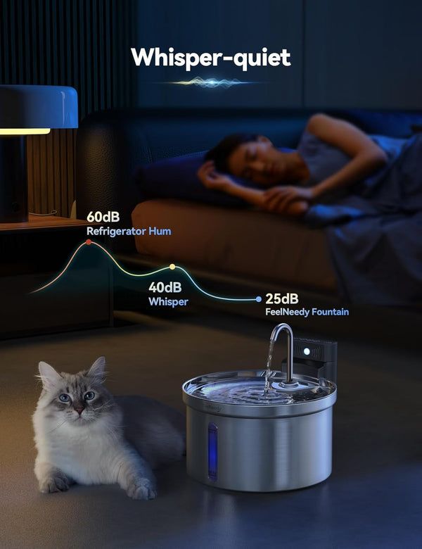 Wireless Cat Water Fountain [Water & Battery Separation] FEELNEEDY Stainless Steel Automatic Pet Water Dispenser, 4000Mah Battery Operated Water Fountains for Cats Dogs - 3.5L/118Oz7