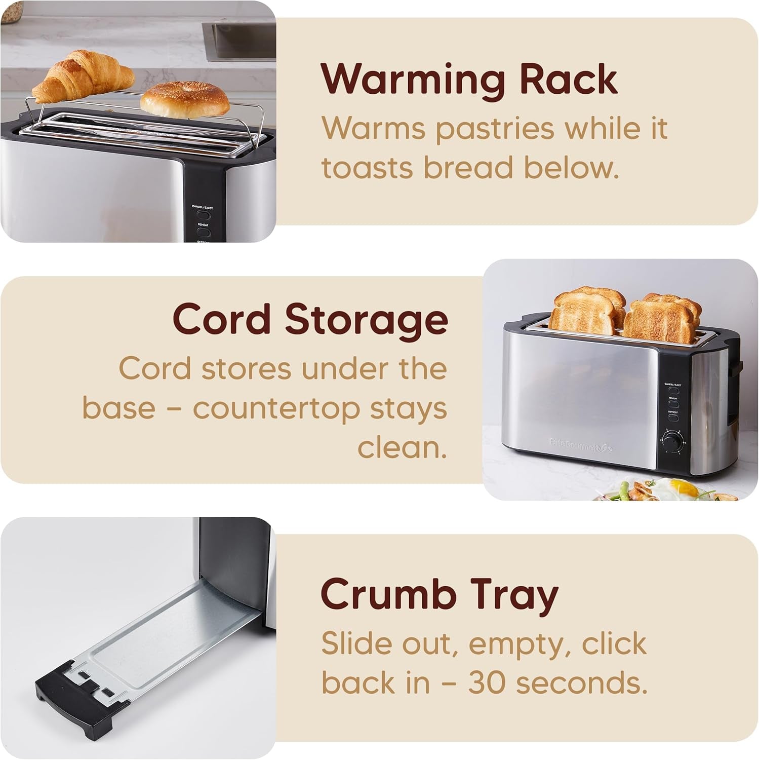 ect-3100-4-slice-long-slot-toaster-stainless-steel-extra-wide-slots-fit-bagels-sourdough-texas-toast-6-browning-settings-reheat-defrost-cancel-built-in-warming-rack