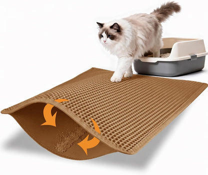 Pieviev Cat Litter Mat Double Layer Waterproof Urine Proof Trapping Mat 1 Pack (Gray, 24X15 Inch (Pack of 1)) | Honeycomb Design Catches Scattered Particles to Stop Tracking, Urineproof Base Protects Floors, Easy to Clean10