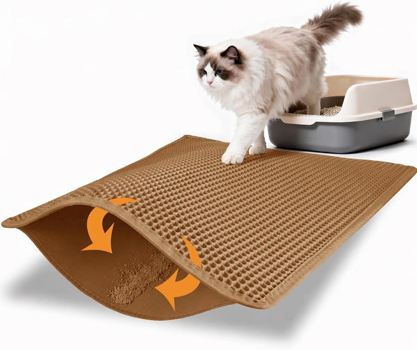 Pieviev Cat Litter Mat Double Layer Waterproof Urine Proof Trapping Mat 1 Pack (Gray, 24X15 Inch (Pack of 1)) | Honeycomb Design Catches Scattered Particles to Stop Tracking, Urineproof Base Protects Floors, Easy to Clean10