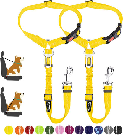 Slowton Dog Seat Belt for Car, 2 Pack Dog Car Harness Seatbelt Adjustable with Elastic Bungee Buffer, 2 in 1 Pet Car Leash Headrest Restraint Dog Reflective Safety Tether (Black, Headrest+Clip)18