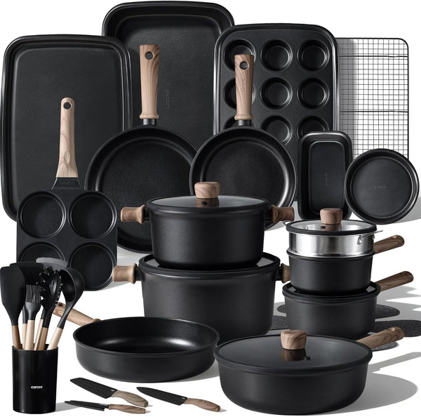 44Pcs Pots and Pans, Nonstick Cookware Set with Bakeware | Induction Kitchen Cooking Set, Durable, Easy Food Release, Even Heating, with Knife Set1