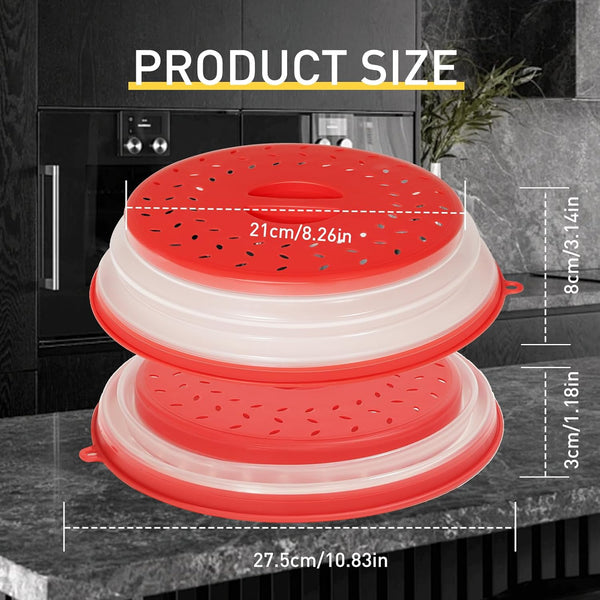 2 Pack Collapsible Microwave Splatter Cover, Red & Grey | Vented Microwave Splatter Guard, Food Cover with Hook Hole, Vegetable Fruit Colander Multi-Function Kitchen Gadget2