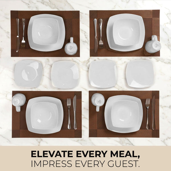 Luna Plates and Bowls Sets, 16 Piece Modern Porcelain Dish Set for 4, Chip and Scratch Resistant Square Dinnerware Set, Microwave and Dishwasher Safe, Pearl White5