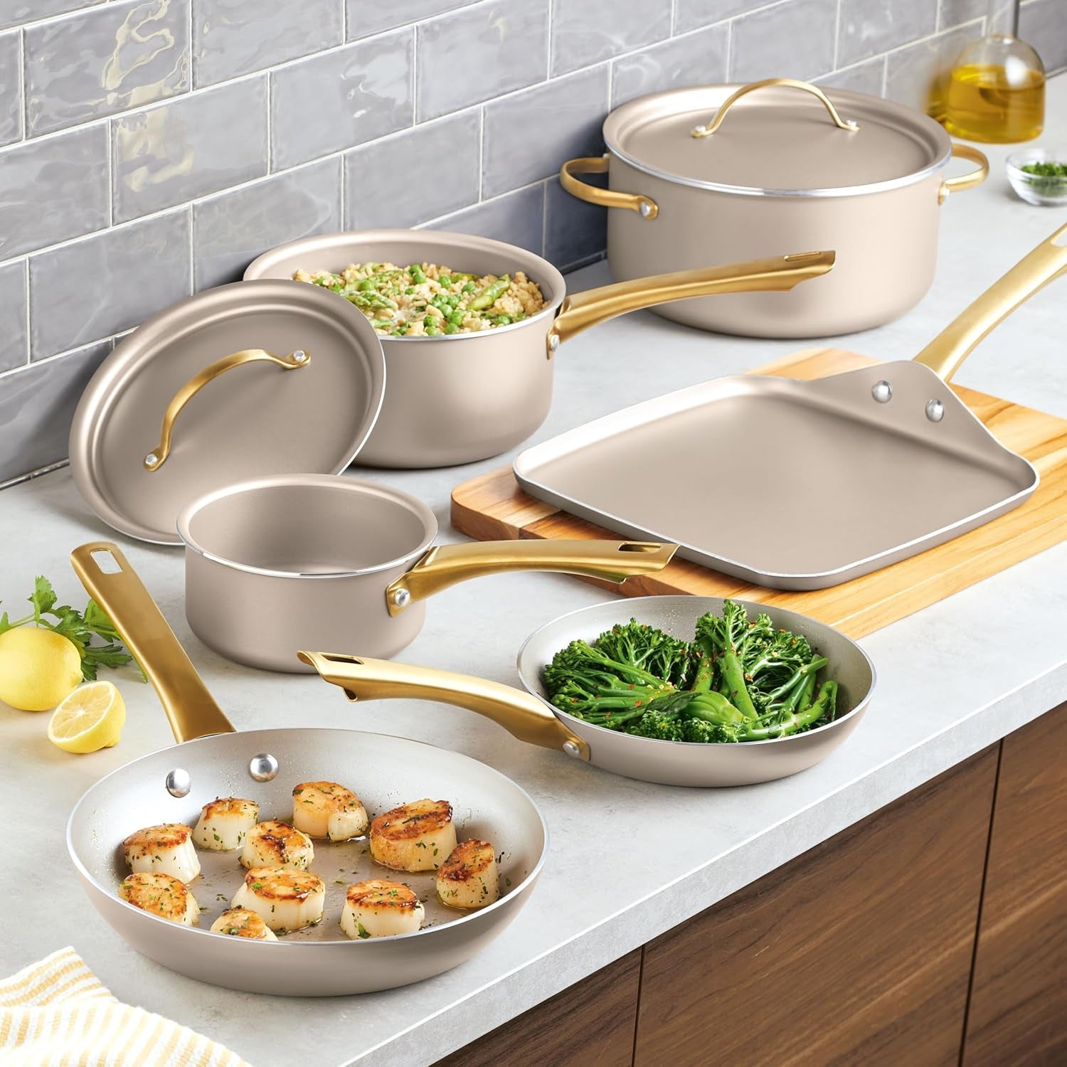 radiant-nonstick-cookware-pots-and-pan-set-with-lids-and-prestige-kitchen-cooking-tools-dishwasher-safe-12-piece-champagne