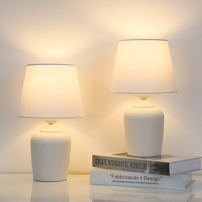 11.8’’ Small Table Lamps Set of 2 for Bedroom Kid’S Room Home Office, White | Cute & Unique, Perfect for Bedside Nightstand Desk Nursery Reading, Fabric Shade1