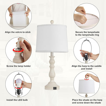23'' Table Lamps Set of 2, Lamps for Bedroom, USB C+A Ports, Beige | Bedside Lamps with 3 Color Temperatures, Knob Switch, Lamps for Living Room, Office, Night Stands, End Table, Bulbs Included9