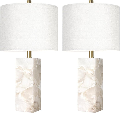 23" Alabaster Table Lamp Set of 2 with Night Light for Living Room | Rotary Switch Bedside Lamp with Linen Shade for Bedroom, Modern Nightstand Lamps for Room Office Dorm (Bulb Included)7