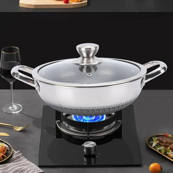 Stainless Steel Wok Pan, Nonstick Frying Pan Honeycomb Stir Fry Skillet with Lid, Compatible with Induction Cooker Gas Range, Dishwasher Safe (26Cm)6
