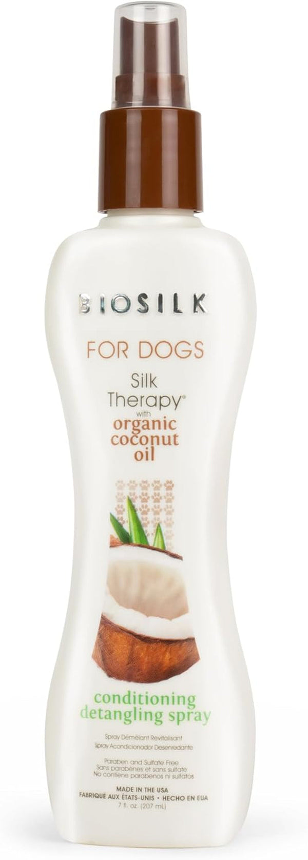 Biosilk Silk Therapy Conditioning Detangling Spray for Dogs with Natural Coconut Oil, Leave-In Detangler and Conditioner, Dematting Grooming Spray, Sulfate Free, 7 Fl Oz | Coconut Oil Formula, Leave-In Detangler, Sulfate-Free, Smooths and Conditions Coat1