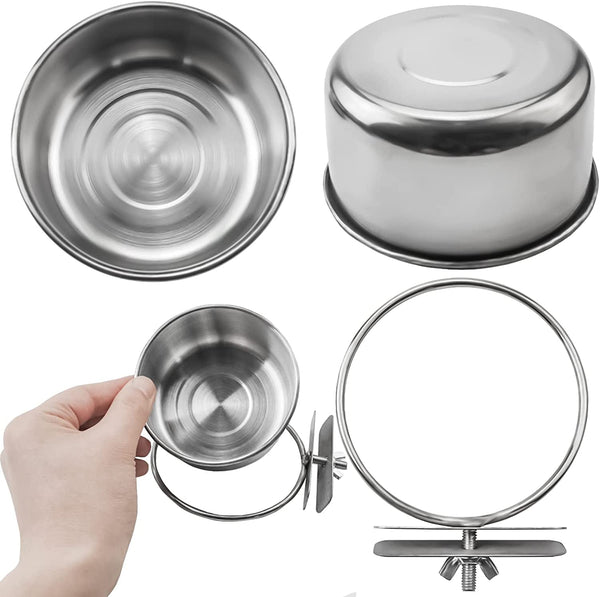 3 Pack Bird Feeding Bowls Cups Parrot Food Water Dishes, Stainless Steel Bird Bowl Cup Dish with Clamp, Birdcage Feeder Pet Cage Bowls for Cockatiel Budgie Conure Macaw Parakeet Small Animal5