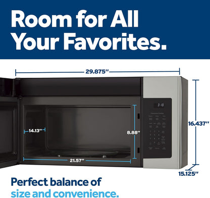 GE Over-The-Range Microwave Oven with Recirculating Venting, 1.8 Cu. FT, 900W, 12.8” Removable Turntable, 10 Power Levels, Stainless Steel2
