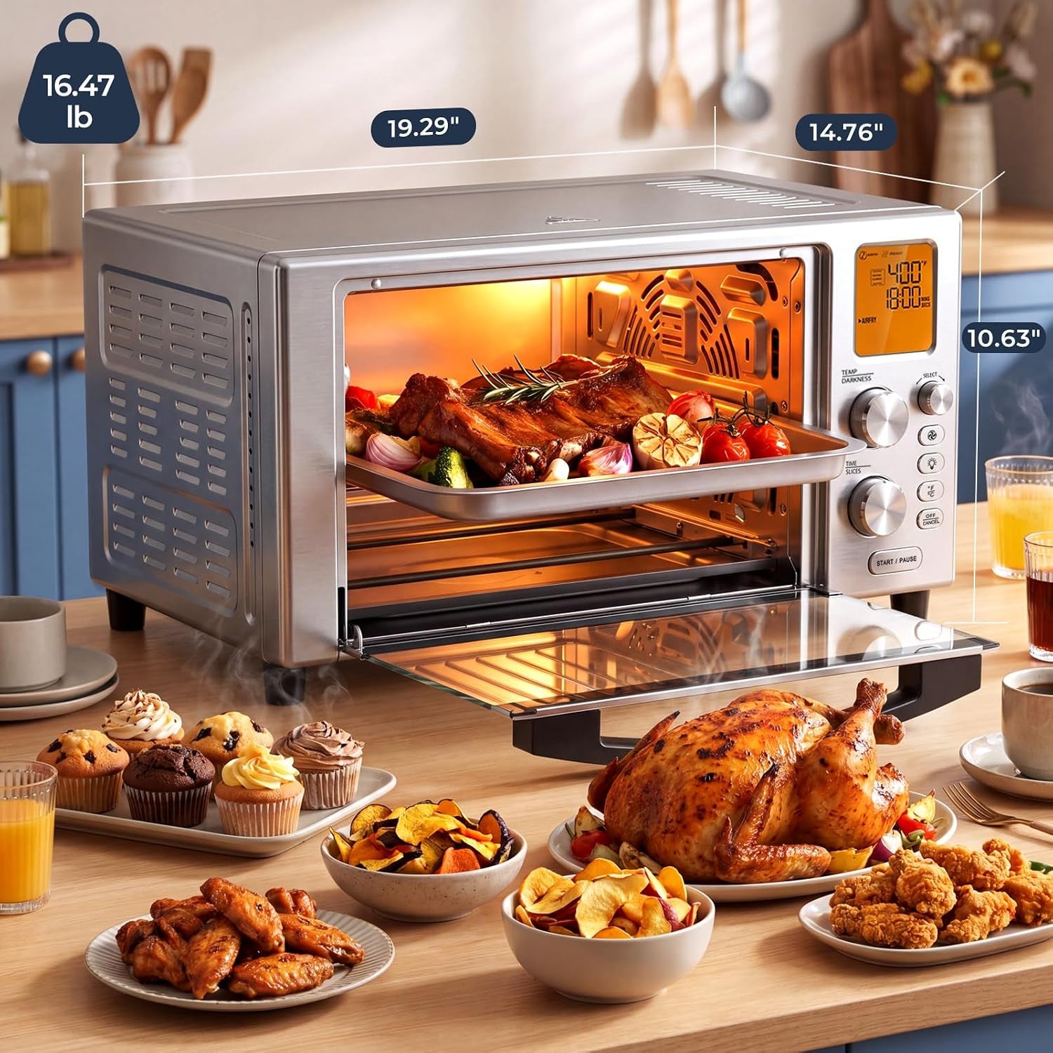 23-qt-air-fryer-toaster-oven-12-in-1-convection-oven-countertop-airfry-toast-rotisserie-dehydrate-pizza-bagel-bake-roast-broil-stainless-steel-fits-12-pizza-easy-to-clean-quiet